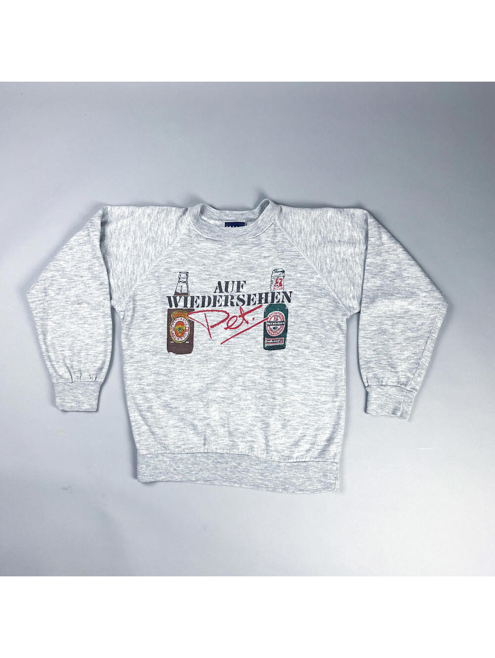 Beer Graphic Sweatshirt | Vintage Light Grey Sweater w/ German Phrase